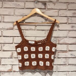 Lucca crochet brown flower tank top size small